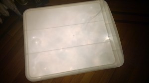 Light table with white Christmas lights